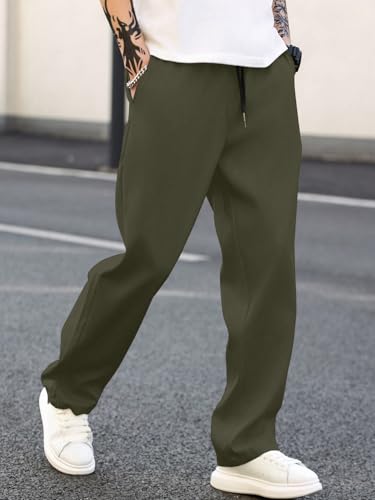 Image of MULAVRI Solid Drawstring Relexed Fit Modern Straight Leg Pants for Men's