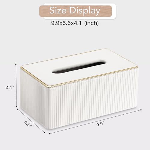 GORESE Kosmetiktücherbox,Leder Taschentuchbox Taschentuchspender Tücherbox Papiertaschentuchhalter Tissue Box für Büro, Zuhause, Auto, Badezimmer(Weiß)