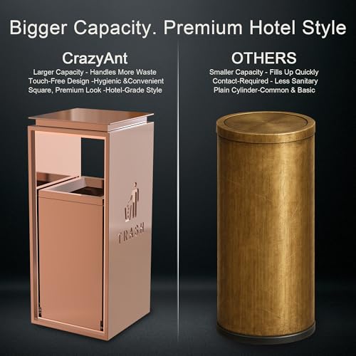 Image of Outdoor Trash Can with Lid, 51L /13.5 Gal-Lockable Commercial Trash Can with Nature Stone Panels, Heavy-Duty Rustproof Metal Garbage Can with Removable Liner for Parks & Public Spaces (Gold, flat)