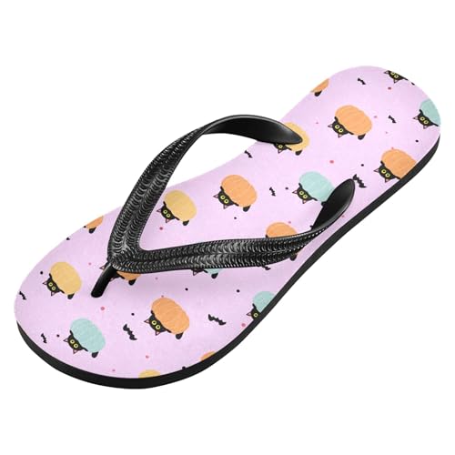 Burbuja Black Cats Peeking From Pumpkins Flip Flops for Women Men, Soft Thong Sandals Rubber Slippers for Pool Beach Essentials2
