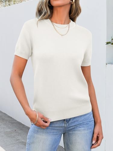 Image of ANRABESS Womens Short Sleeve Sweaters Wool Blend Crew Neck Sweater Shirts Business Casual Work Tops 2026 Summer Outfits