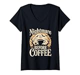 Photo Gallery donna nightmare before coffee spaventoso caffè di halloween maglietta con collo a v Photo Gallery donna nightmare before coffee spaventoso caffè di halloween maglietta con collo a v