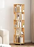 yeshine Rotating Bookshelf, 5-Tier Corner Bookcase, 360° Revolving Bookcase with Wheels, Revolving Book Shelf Tower with 4 Castors, 46 x 46 x 165.5 cm, Wood Colour