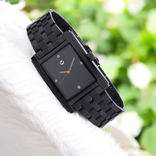 Image of Minimalist Square Quartz Analog Black Dial with Black Strap Watch for Men's & Boys
