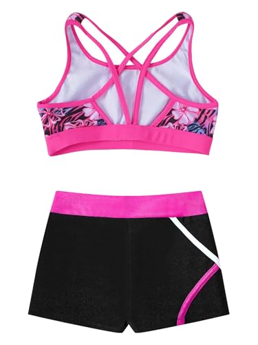 Kids Girls Dance Gymnastic Outfit Sleeveless U Neck Crop Top With Shorts Set Sport Training Dancewear Gardenia Rose 16 Years4