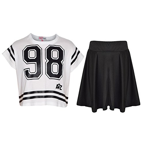 Crop top impreso 98 y falda skater fluida conjunto moderno de dos piezas