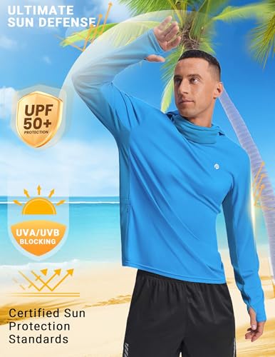 Image of PINSPARK UPF 50+ Sun Protection Hoodie Men with Mask Quick Dry Long Sleeve Fishing Hiking Shirts UV Rash Guard Lightweight