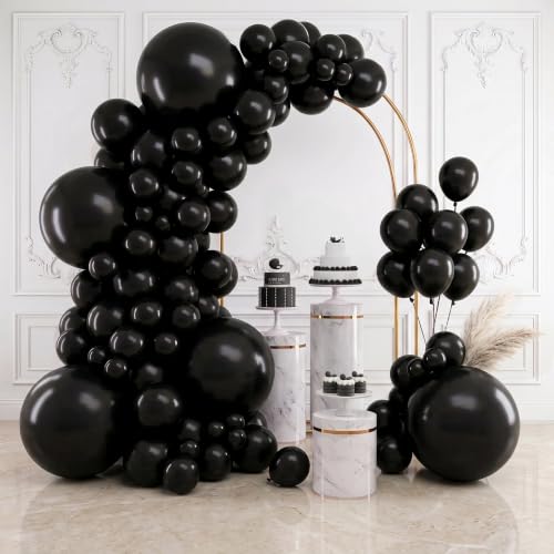 RUBFAC 154pcs Black Balloons Different Sizes 18 12 10 5 Inches for Garland Arch Kit, Latex Balloon for Graduation Party Birthday Wedding Decorations