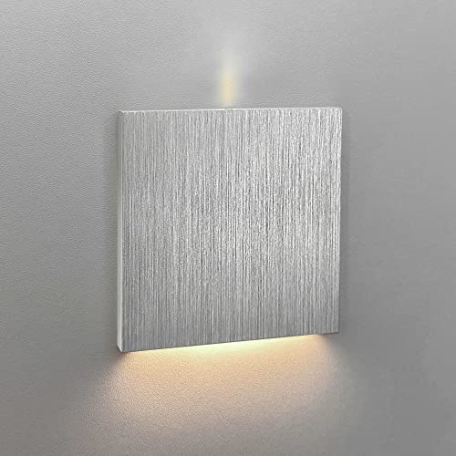 LEDFULL® Treppenbeleuchtung LED Tricolor 3in1 Verbesserte Version 230V Wandeinbauleuchte für Treppe - Stufenbeleuchtung für Innen in Alu Gebürstet Eckig Up/Down Cover