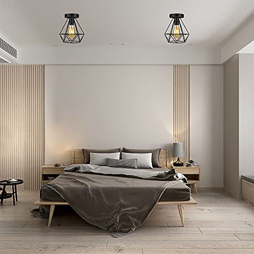 Jose2015 Industrial Semi-Flush Mount Ceiling Light Black Metal Cage Ceiling Light Fixtures E26 Socket Light Fixture For Farmhouse Kitchen Bedroom Living Room Porch. thumb #6