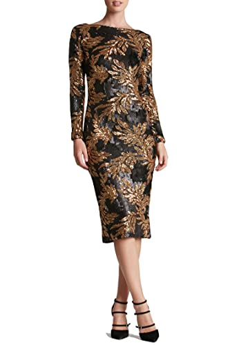 Image of Dress The Population Womens Emery Long Sleeve Stretch Sequin Midi Sheath Ddr147