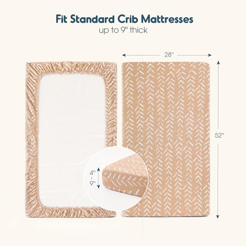 Image of GRSSDER 100% Cotton Muslin Crib Sheet 2 Pack - Breathable & Ultra-Soft Fitted Crib Sheets for Standard Baby & Toddler Mattresses, 52 inchx28 inch with 9 inch Deep Pocket, Snug Fit All-Around Elastic