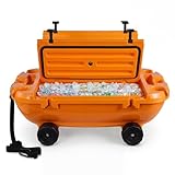VEVOR 40QT Floating Cooler with Wheels, Spacious Floating Ice Chest with Dry Storage Vessel & Tow Rope, LLDPE Drink Cooler for Water & Land, Smooth Cruiser on Lake River Pool Beach Kayak - Orange