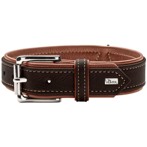 HUNTER Hundehalsband Canadian UP, Farbe: schwarz/Cognac, weiches, geschmeidiges Leder, klassisch, fellschonend, nachhaltig, Made in Germany, Größe: 65