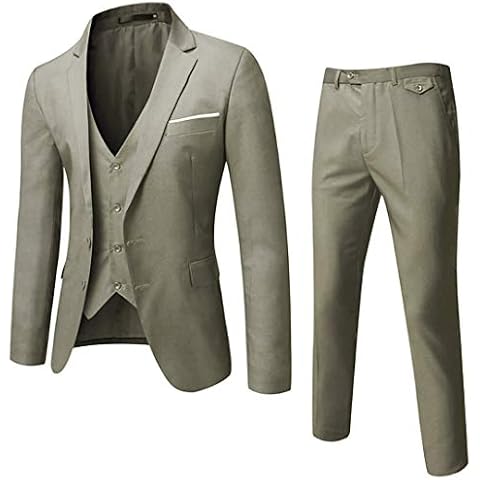 WEEN CHARM Mens Suits 2 Button Slim Fit 3 Pieces Suit, Olive Green, Small Cover