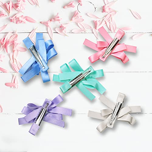 Babalet Bow Hair Clips 12Pcs Ribbon Barrettes Alligator Clips Hair Accessories Boutique Bowknot Hairpin(6 Colors In Pairs 2.4 Inch) Sweet Color #TOP6