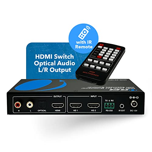 Image of OREI 4K HDMI Multi Viewer 2 in 1 Out Switcher 2 Ports Seamless IR Remote Support 4K @ 60Hz 1080P for PS4 /PC /DVD /Security Camera HDMI Switch Optical Audio L /R Output - (UHD-201MV)