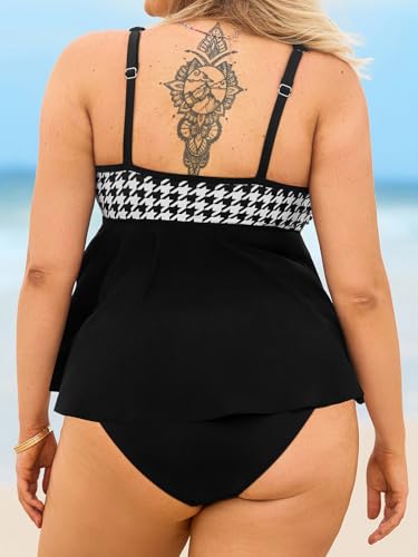 CUPSHE Women's Plus Size Tankini Sets Scoop Neck Flowy Two Piece Swimsuits Adjustable Straps Mid Rise2