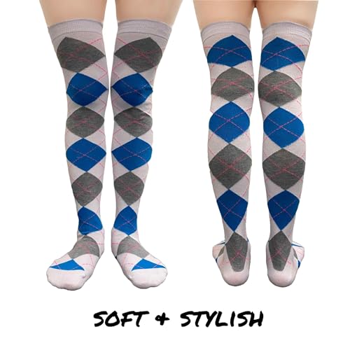Image of COUVER Women's Thigh High /Over Knee Fashion Argyle Socks, Medium, 1 Pair
