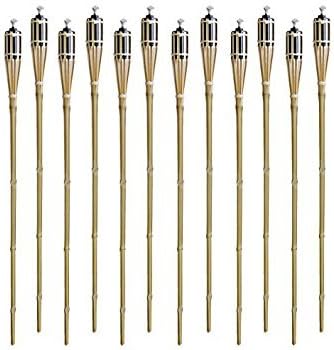 Set of 12 Bamboo Tiki Torches Tiki-Style Metal Oil Canister 48" Length By Tzipco