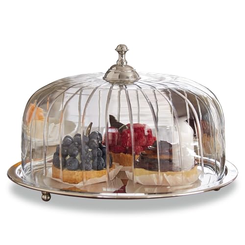 LOBERON Kuchenglocke Allaire - Tortenplatte Mit Fuß & Glasglocke Für Kuchen & Torte - Backzubehör Aus Glas & Edelstahl - ø 28 5 cm klar/silber