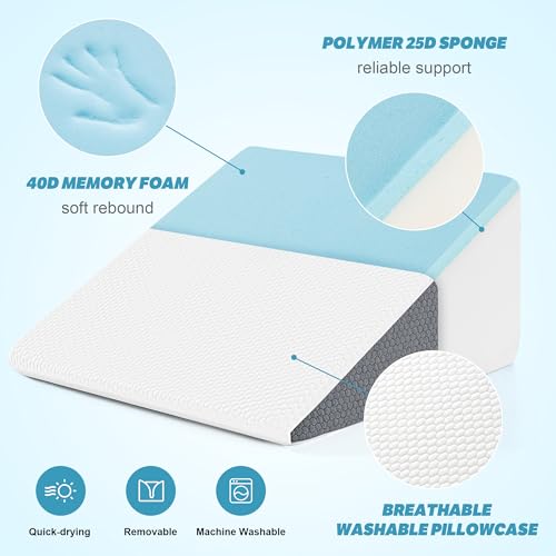 Image of Yojoker Wedge Pillow for Sleeping - 10 Inch Triangle Pillow Wedge, Memory Foam Bed Wedge Pillow for Headboard, Sleep Wedges for Snoring, Acid Reflux, Post Surgery Back Pain Relief, Washable Cover