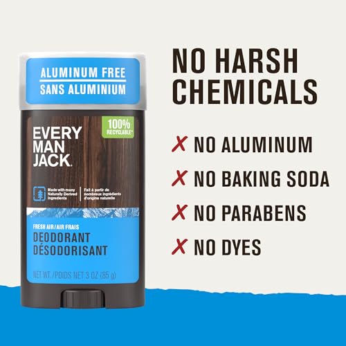 Image of Every Man Jack Fresh Air Men's Deodorant - Stay Fresh with Aluminum Free Deodorant For all Skin Types - Odor Crushing, Long Lasting, with Naturally Derived Ingredients - 3oz (3-Pack)