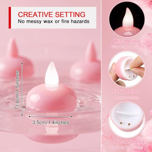 Image of Honoson 36 Pack 1.6 inch Flameless Led Floating Candles Waterproof Tealights Battery Operated Flickering Floating Candles for Wedding Centerpieces Pool Bath Party Anniversary Spa Home Decor (Pink Light)