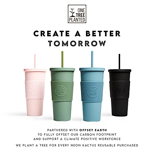 Neon Kactus Double Walled Tumblers | Acrylic Tumbler With Lid And Straw | Insulated Tumbler Cup With Food Grade Silicone Sleeve | For Hot & Cold Drinks | Leakproof, Reusable | Rock Star, 22Oz #TOP6