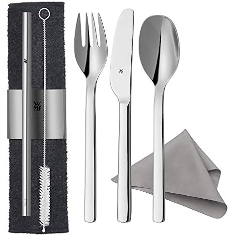 WMF my2Go Besteck Set 8-teilig, Outdoor Reisebesteck, Campingbesteck mit Etui, Wanderbesteck umweltfreundlich, Strohhalm, Reinigungsbürste, Geschenk Cover