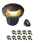 MALORY Brass Top Cover Landscape Well Lights,(5‘’H) 12V Low Voltage Outdoor In Ground Lights,5W Landscape Lighting for Pathway, Driveway and Garden (One-Direction Turret, 10-Pack with Bulb)