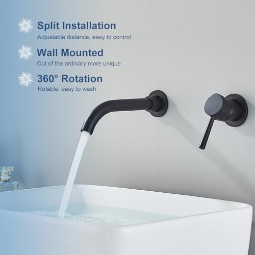 Robinet de lavabo mural noir nickel 26cm avec bec rotatif mitigeur chic