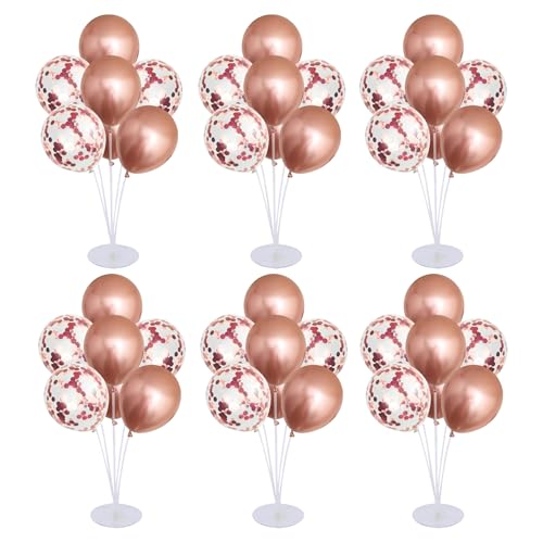 6 Set Balloon Stand Kit for Table Centerpieces With Balloon and Base Party Decorations for Birthday Wedding Retirement Graduation Baby Shower (Rose Gold)
