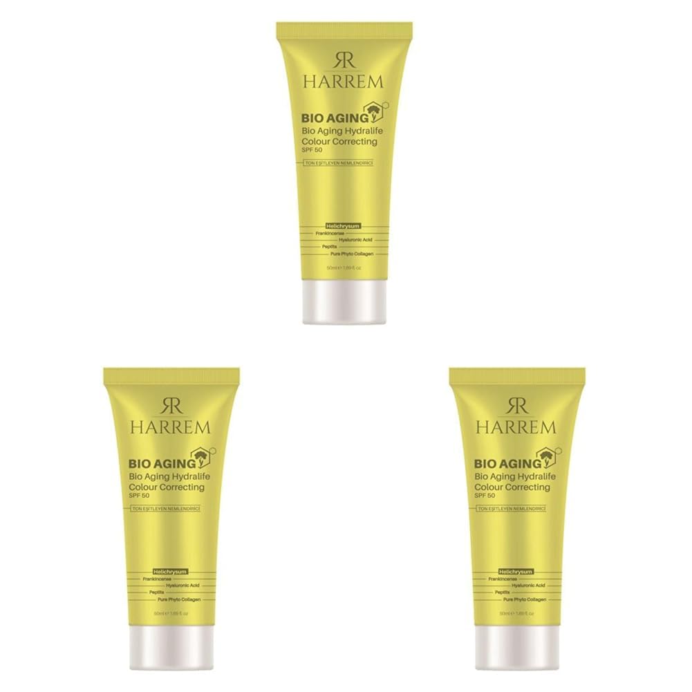 Bio Aging Ton Eşitleyen Nemlendiricili Yaşlanma Karşıtı Yüksek Koruyuculu 50+ SPF CC Krem 50 ML (3 paketi)