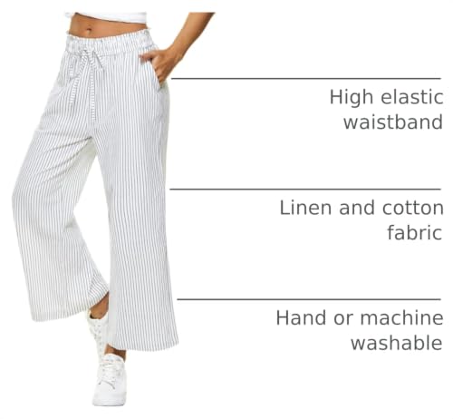Image of LNX Womens Linen Capri Pants Wide Leg High Waisted Drawstring Casual Cropped Pants with Pockets