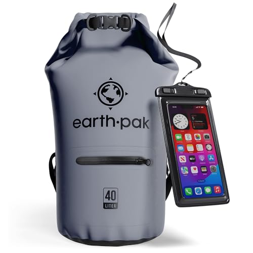 Image of Earth Pak- Waterproof Dry Bag with Front Zippered Pocket Keeps Gear Dry for Kayaking, Beach, Rafting, Boating, Hiking, Camping and Fishing with Waterproof Phone Case