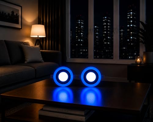 Image of OLIPS 6W (3+3) LED Ceiling Panel Down Light | Dual Color Change by On /Off Switch | Fan Box POP Decorative LED | White Center & Color Ring Design (Blue, 2)
