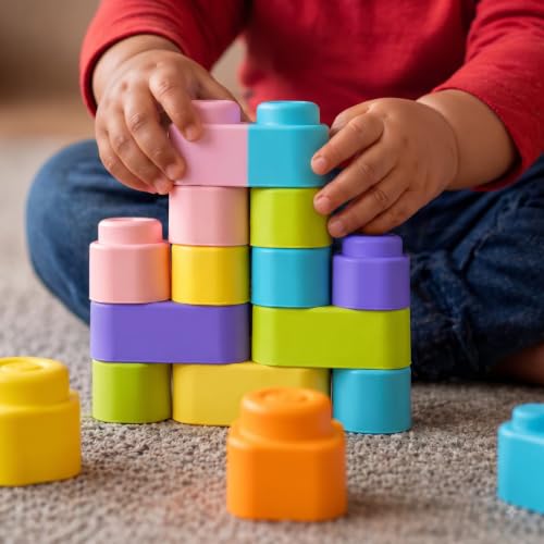 Image of Squishy Building Blocks, 15 Pcs, Non-Toxic Teething Toy, Infants 5M+