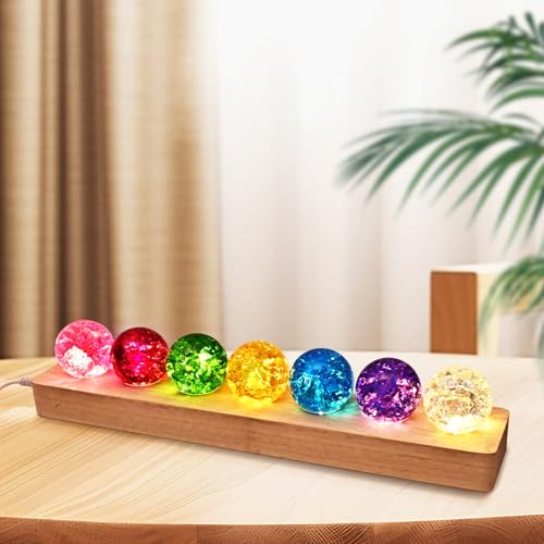 Hivexagon Decoración con 7 Bolas de Cristal agrietadas y Base de Madera, 40 mm, la Mejor opción para Regalar (Colore)