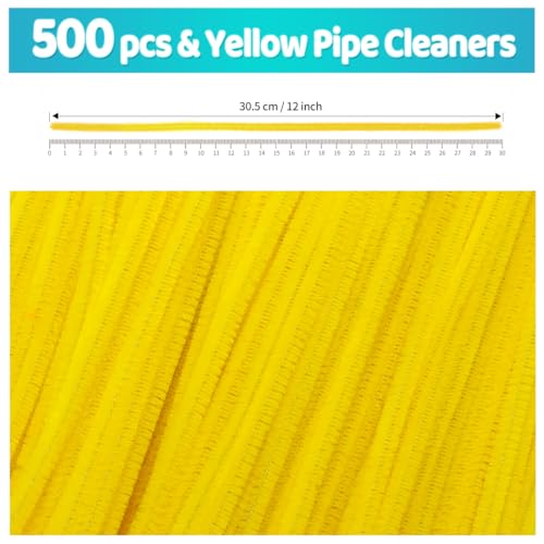 Image of IOOLEEM 500pcs Yellow Pipe Cleaners Bulk for Crafts | Chenille Stems for DIY Flower Making & Festival Decor & Party Projects, Pipe Cleaner Crafts, Art and Craft Supplies