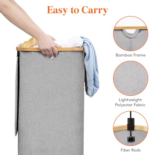 Lifewit 2 Pack 100L Laundry Basket with Lid, Clothes Hampers for Laundry with Bamboo Handles and A Removable Laundry Bag, Large Foldable Laundry Hamper for Bedroom, Bathroom, Dorm, Light Grey - Image 6