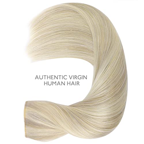 Image of WENNALIFE Wire Hair Extensions Real Human Hair 14 inch 75g Ash Blonde Highlighted Platinum Blonde Remy Hair Extensions Invisible