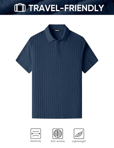 Image of JMIERR Mens Casual Polo Shirt Summer Short Sleeve Vacation Button Beach Knit Stretchy Golf Shirts