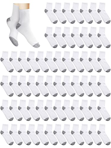 Giegxin 60 Paar Crew Socken Pack für Herren Größe 13-15 Weiß Grau Schwere Kissen Sportsocken Wicking Crew Socken Bulk für Frauen Erwachsene Athleten Student Laufen Täglicher Gebrauch Socken, Weiß/Grau Cover