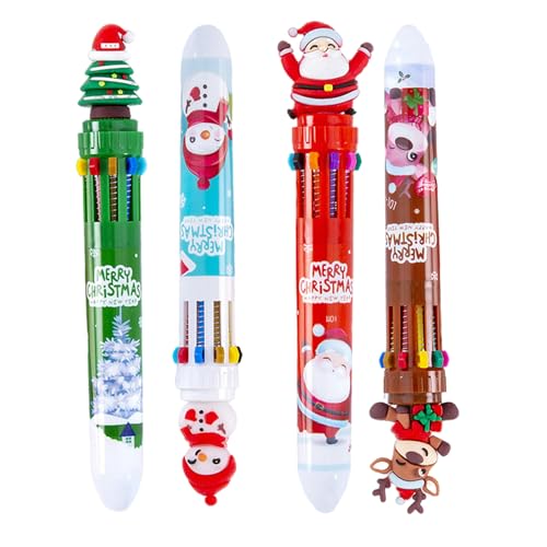 学生用ゲルインクペン,4点 かわいい 文房具 - 10色 筆記用 収納式 クリスマス ペン | スクラップブッキング ジャーナリング メモ取り サイン ハイライト用 男の子 女の子 生徒 子供向け