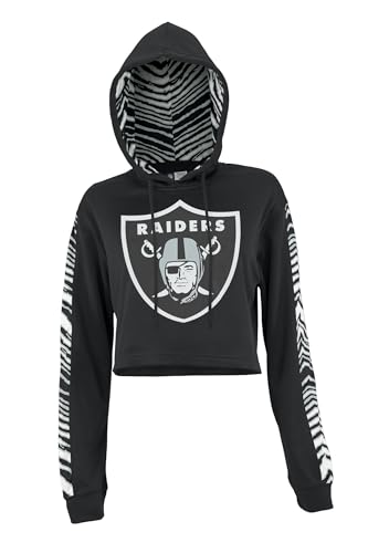 Zubaz NFL Women's Zebra Team Logo Crop Top Hoodie, Las Vegas Raiders, Large