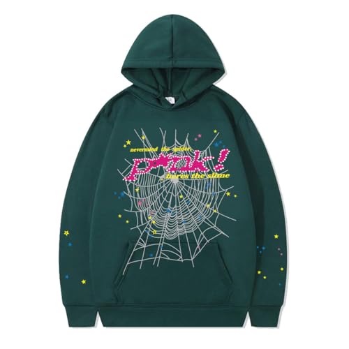 Sybnwnwm Punk Hoodie Mannen Spider Web Blast Print Y2K Grunge Sweatshirt Hoodies Gothic Streetwear Trui Yputh, Patroon C-donkergroen, S