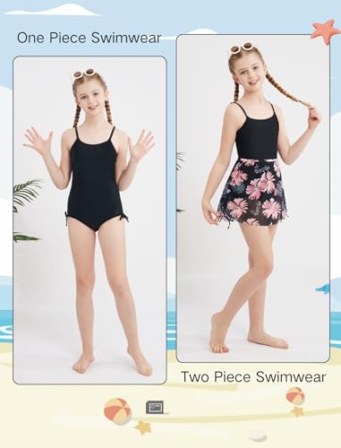Image of Weixinbuy Girl's One Piece Swimsuits with Mesh Skirt Bathing Suits Swimwear with Cover Up for Girls 9-16 Years