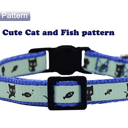 Image of 2 Pack Glow in The Dark Cat Collar with Bell Breakaway Safety Cat Puppy Collars with Pendant Red and Blue