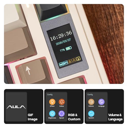 Image of EPOMAKER X Aula EA75 MAX Wireless Gaming Keyboard with Screen & Knob, 5000mAh, Hot-Swap, Lubed Switches, RGB Backlit, Creamy Gasket, 75% Mechanical Keyboard (Retro White, Silent Cotton Candy Switch)